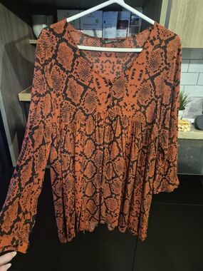 Zara Orange and Black Snake-Print Tunic Blouse